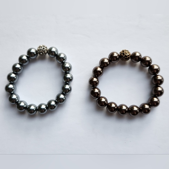 Stella & Dot Soiree Pearl Pave Bracelets set of 2 - Bronze, Silver - Picture 4 of 9